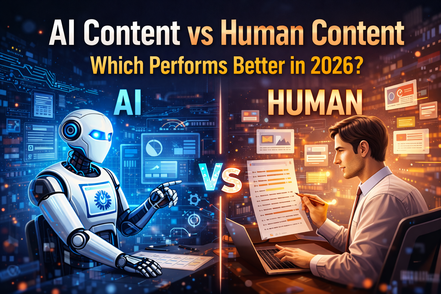 Bar chart comparing engagement metrics between AI-generated, human-written, and hybrid cyborg content