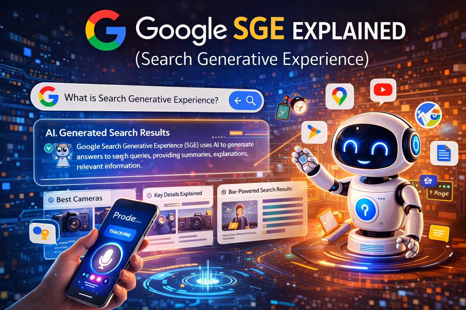 A visual representation of Google's Search Generative Experience interface with AI Overviews